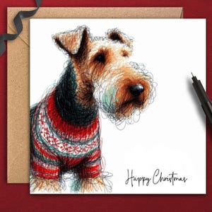 Carte de Noël AIREDALE TERRIER, une carte pour tous ceux qui ont un chien Airedale, parfaite pour offrir aux papas et aux mamans, aux grands-parents et aux amis