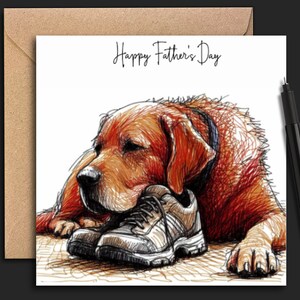 Carte de fête des pères chien LABRADOR - roux renard (chaussure)Une carte de fête des pères renard labrador roux pour le père, le père, le mari, le grand-père ou le fils