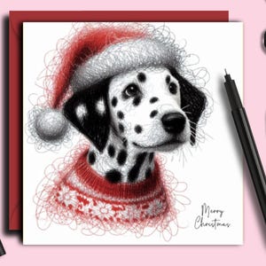 Portrait de carte de Noël DALMATION. Une carte de Noël pour chaque propriétaire de chien tacheté, père de chien, maman de chien ou ami de ces beaux dalmatiens.