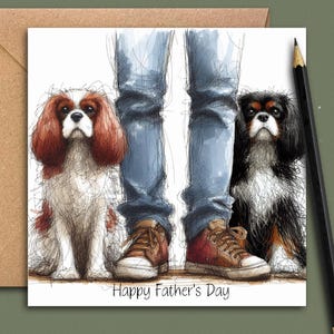Cavalier King Charles Spaniels-vaderdagkaart (Blenheim en driekleurig) Een vaderdagkaart voor papa, de hond, vader, opa, van de hond