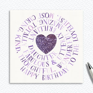 Cartão de aniversário de filha Lavender Sparkle, um lindo cartão de aniversário para sua filha, enteada ou nora