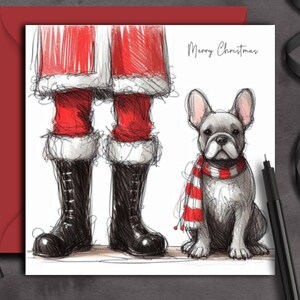 Tarjeta navideña de BULLDOG FRANCÉS GRIS. (fc)Una tarjeta navideña para cada pequeño dueño de un bulldog francés, padre de perro, mamá o papá, familia, amigo o peluquero.