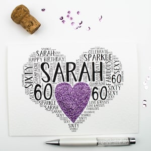 60. Geburtstag Herz Sparkle personalisierte Karte