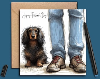 DACHSHUND LONG HAIRED Father's Day Card, card for dog dad, the dog father, Father's Day card for dad with a sausage dog, card from the dog.