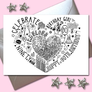 90E VERJAARDAGKAART - 90E Silver Sparkle Speciale verjaardagskaart voor vrouw, moeder, zus, vriend, ouder. 90e mijlpaalverjaardag