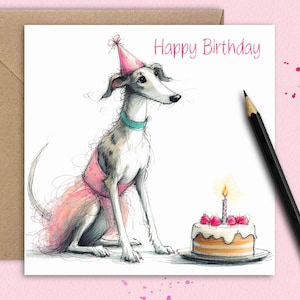 Biglietto di auguri di COMPLEANNO per CANE LEVRIERO (PartyGirl) Biglietto di auguri per la festeggiata, la mamma di un cane, la nonna o la proprietaria di questi bellissimi ed eleganti cuccioli.