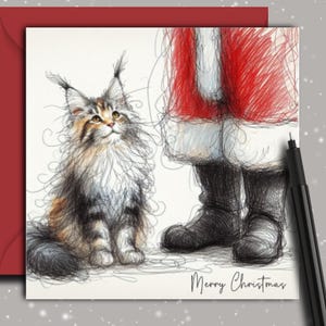 MAINE COON CAT Christmas Card.(fc) A Christmas card for the crazy cat lady or the crazy cat guy! A cat Christmas card for a mum or dad.