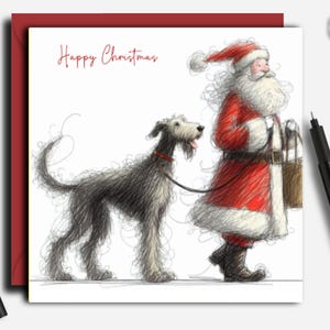 Biglietto di Natale per il cane IRISH WOLFHOUND. Passeggiata con il cane. Un biglietto di Natale per ogni proprietario di Irish Wolfhound, genitore di cane, familiare o amico di questi cani.