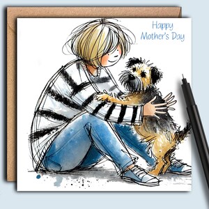 Un biglietto per la festa della mamma per un BORDER TERRIER (abbraccio di mamma) Un biglietto per la festa della mamma per ogni mamma di un Border Terrier