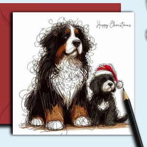 Cartão de Natal BERNADOODLE & COCKAPOO DOG (fc). O cartão ideal para enviar a um tutor de cachorro, mãe, pai, amigo, passeador de cachorro ou tosador de cachorro