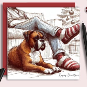 BOXER DOG kerstkaart, kaart voor iedereen die een mooie bokser heeft. Kaart voor mama's, papa's, grootouders en familie