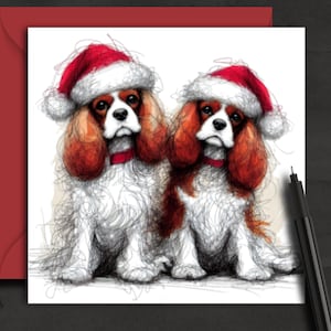 Biglietto di auguri di Natale per cani Cavalier King Charles Spaniel (amici di Blenheim2). Un biglietto di auguri di Natale per la mamma, il papà o il dog walker di un cane di razza King Charles.