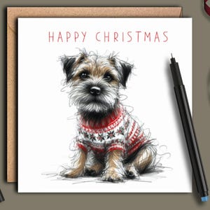Een BORDER TERRIER-kerstkaart. Een kerstkaart voor elke eigenaar, hondenvader, hondenmoeder of grootouder van deze kleine brutale honden.