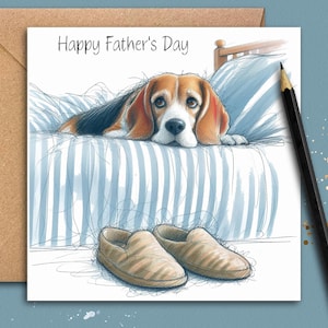 Carte de fête des pères BEAGLE DOG (BeagleonBed) Une carte de fête des pères pour un chien Beagle, père, grand-père, beau-père ou beau-père