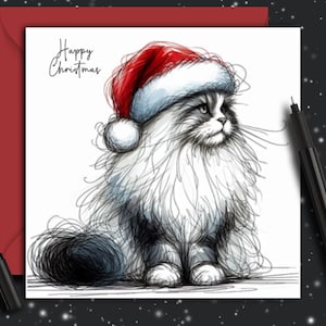 Carte de Noël (chapeau) RAGDOLL CAT GRIS Une carte de Noël pour la folle féline ou le félin fou ! Une carte de chat pour toute maman, papa ou toiletteur.