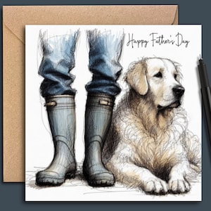 Golden retriever Vaderdag kaart, kaart voor hond vader, de hond vader, Vaderdag kaart voor vader met een golden retriever, kaart van de hond.