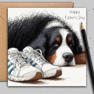 Berner Sennenhond Vaderdagkaart (met sportschoenen) Vaderdagkaart van een Berner Sennenhond voor vader, opa, echtgenoot, zoon of broer