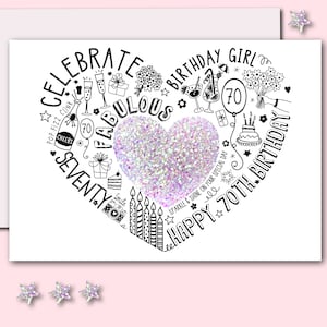 CARTÃO DE ANIVERSÁRIO DE 70º – 70º cartão Twinkly Iridescent Sparkle para esposa, mãe, irmã, amiga, mãe. cartão para um aniversário de 70 anos