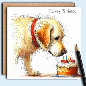Biglietto di auguri per il compleanno del cane GOLDEN LABRADOR (torta di compleanno), biglietto di auguri per il compleanno del Labrador per papà del cane, mamma del cane, parente, amico o dog walker