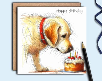 Carte d'anniversaire pour chien GOLDEN LABRADOR (gâteau d'anniversaire), carte d'anniversaire Labrador pour chien papa, chien maman, parent, ami ou promeneur de chien