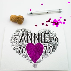 Biglietto personalizzato Heart Sparkle del 70 ° compleanno