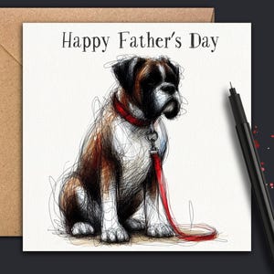 BOXER DOG Vaderdagkaart (RedLead) Een vaderdagboxerhondkaart om aan vader, de hond, vader, opa, te geven of om te verzenden vanuit de boxer naar vader.
