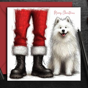 SAMOYED DOG (fc) Weihnachtskarte. Eine Weihnachtskarte für jede kuschelige Samojede Hundebesitzerin, Hundeelternteil, Familie, Freund oder Hundefriseur