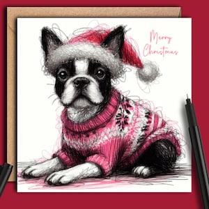 Une carte de Noël pour chien BOSTON TERRIER, une carte pour chaque propriétaire, parent de chien, grand-parent ou membre de la famille de ce merveilleux petit chien.