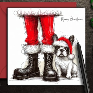 WITTE FRANSE BULDOG-kerstkaart. (fc)Een kerstkaart voor elke kleine Frenchie-eigenaar, hondenouder, mama of papa, familie, vriend of trimmer