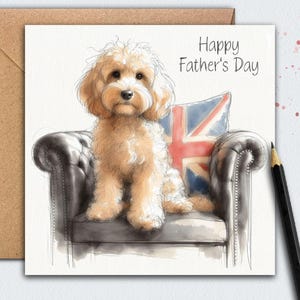 COCKAPOO (Golden) Vaderdagkaart (OntheChair) Een vaderdagkaart voor papa, de hond, vader van een cockapoo, gestuurd naar papa, echtgenoot of opa
