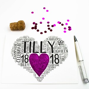Carte personnalisée scintillante coeur 18e anniversaire
