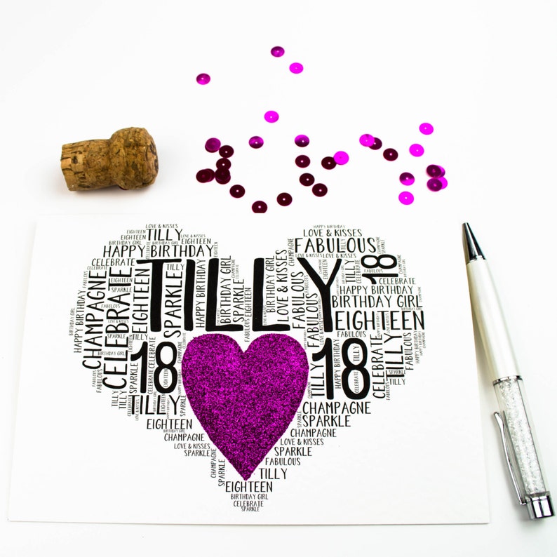 18th Birthday Heart Sparkle Personalised Card