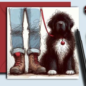 Carte de Noël pour chien (avec papa) TERRE-NEUVE. Une carte de Noël pour chaque propriétaire de chien Newfie, parent de chien, famille, ami ou toiletteur de chien