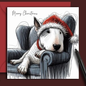 Une carte de Noël BULL TERRIER (OnTheChair) une carte pour chaque propriétaire, parent de chien, grand-parent, membre de la famille ou promeneur de chien.