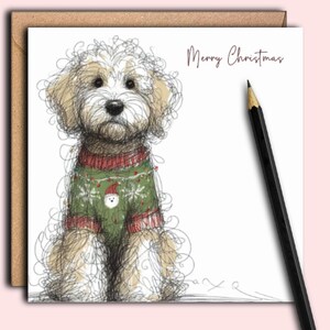 Cartão de Natal COCKAPOO DOG Creme e Branco (jumper). O cartão ideal para enviar a um pai, mãe, pai, amigo, passeador de cães ou tratador de cães cockapoo