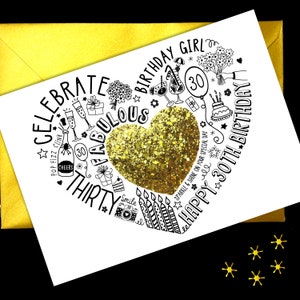 CARTÃO DE 30º ANIVERSÁRIO - 30º cartão Gold Sparkle para esposa, mãe, irmã, amiga, filha. Cartão brilhante para um aniversário marcante