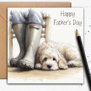 COCKAPOO (CREAM) Vaderdagkaart (Wellingtons) Een vaderdagkaart voor papa, de hond, vader van een cockapoo, cadeau aan papa, echtgenoot of opa