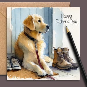 Golden Retriever Vaderdagkaart (bluedoor)Een Vaderdag Golden Retriever-kaart voor papa, de hond, vader, stiefvader, opa of van de hond