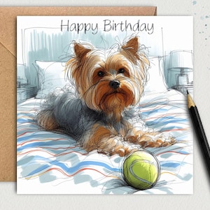 YORKSHIRE TERRIER Biglietto di auguri per il compleanno del cane (Ballonthebed) Un biglietto di auguri per il compleanno del cane Yorkie da inviare alla mamma, al papà, all'amico, al nonno, al toelettatore o al dog walker.