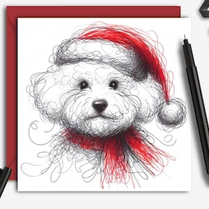 Carte de Noël CHIEN BICHON FRISE, une carte pour tous ceux qui ont un chien bichon, parfaite pour offrir à Noël aux papas, aux mamans et aux amis