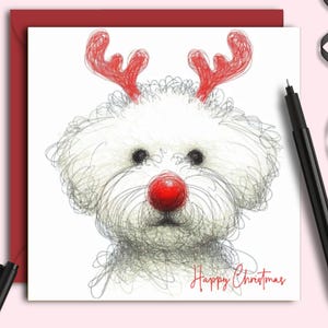 BICHON FRISE DOG portrait Christmas Card, card for everyone who has a Bichon dog, perfect to give at Christmas to dads, mums and friends