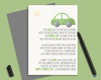 DAD'S ELECTRIC CAR - Father's Day Card, card for a dad who has an electric car, funny card for dad for Father's Day