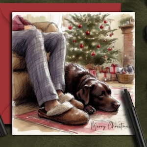 Weihnachtskarte SCHOKOLADE LABRADOR HUND (Weihnachtstag) Eine Weihnachtskarte für Schokoladenlaborbesitzer, Hundeeltern, Mama, Papa, Großeltern oder Freund.