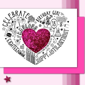 CARTE D'ANNIVERSAIRE DU 18E - Carte scintillante rose du 18e pour fille, petite-fille, sœur ou nièce. Carte scintillante pour un fabuleux 18e anniversaire