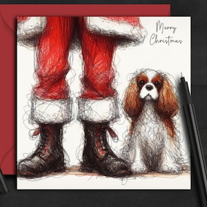 Blenheim CAVALIER KING CHARLES Spaniel-Hundeweihnachtskarte. Eine Weihnachtskarte für einen King Charles-Hund