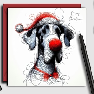 Weihnachtskarte Deutsche Dogge. Rudolf Nase.  Eine Weihnachtskarte für jede harlekin-fleckige Dogge-Hundehalterin, Hundemutter dieser tollen Hunde