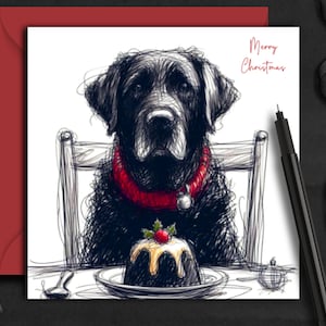 ZWARTE LABRADOR HOND kerstkaart. (hondendiner) Een kerstkaart voor een zwarte labeigenaar, hondenouder, moeder, vader, grootouder, familie of vriend(in)