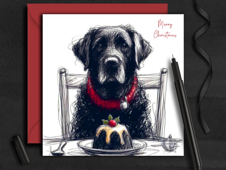 BLACK LABRADOR DOG Christmas Card. dogs Dinner A Christmas Card for a