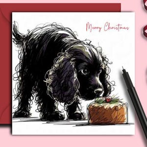 Eine Weihnachtskarte für einen schwarzen Cocker Spaniel - Mama, Hundepapa, Freund, Hundeausführer oder Hundefriseur