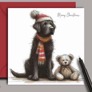 BLACK LABRADOR DOG Christmas Card. (teddy) A Christmas card for a black lab owner, dog parent, mum, dad, grandparent, family or friend
